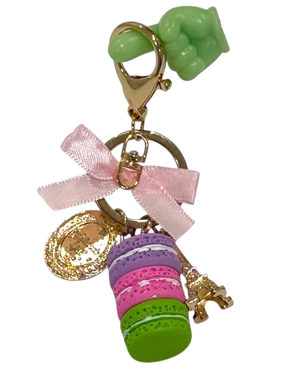 Macaron French keychain with Eiffel Tower charm and pink bow | Accessories - Picture 3 of 5